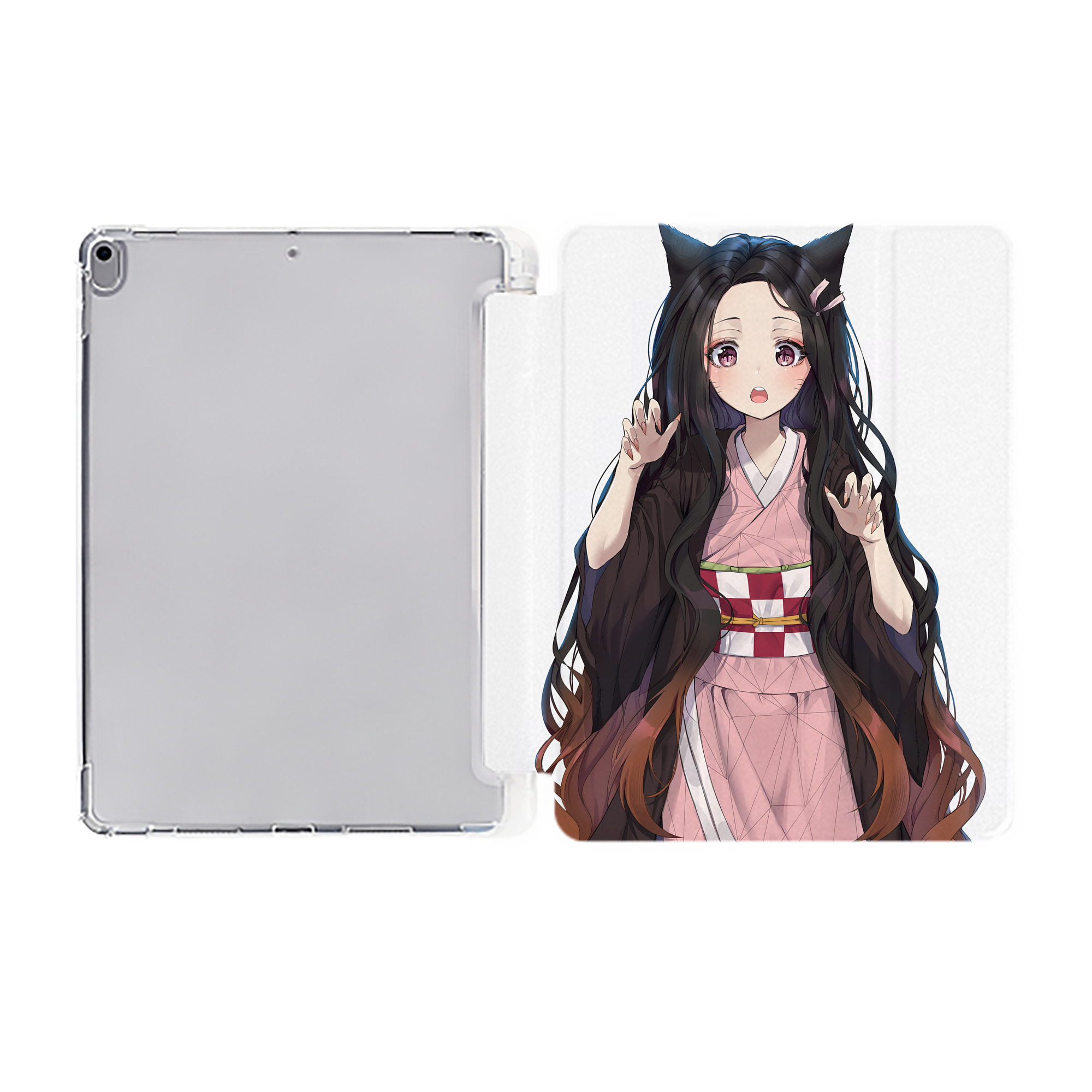 （画像用） 鬼滅の刃（きめつのやいば）竈門 禰󠄀豆子／かまど ねずこ Kamado Nezuko IPad ケース ペン収納付き 三つ折りスタンド PUレザー×シリコン 対応機種9.5/10.5/10.9インチ